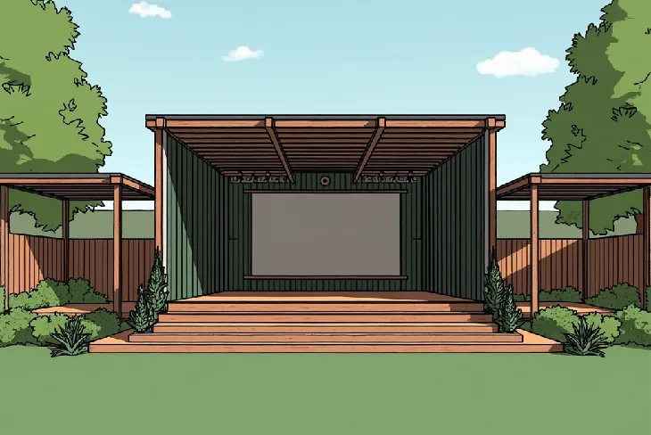 15 Backyard Entertainment Area Ideas That'll Transform Your Outdoor Space - Outdoor Living - Homedecortoday Small raised stage with instruments and lighting setup