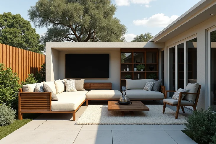 15 Backyard Entertainment Area Ideas That'll Transform Your Outdoor Space - Outdoor Living - Homedecortoday Comfortable outdoor living room setup with sofas and a coffee table