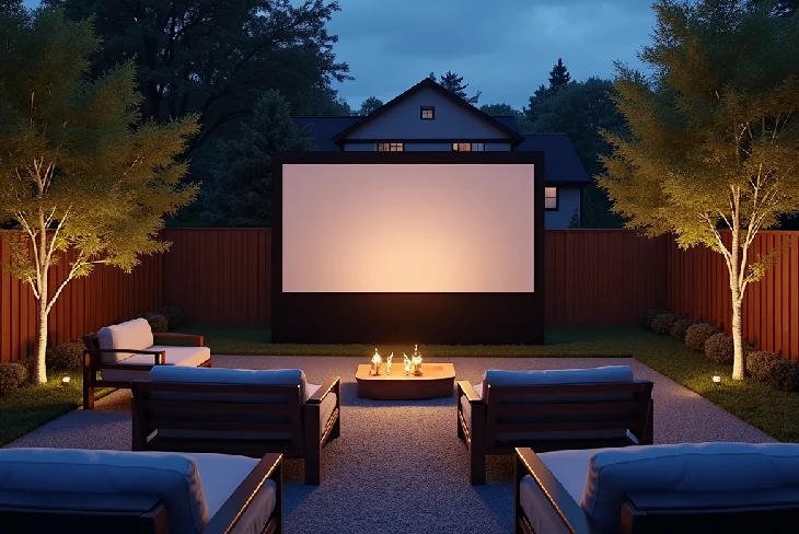 15 Backyard Entertainment Area Ideas That'll Transform Your Outdoor Space - Outdoor Living - Homedecortoday Outdoor movie theater with comfortable seating and a large screen