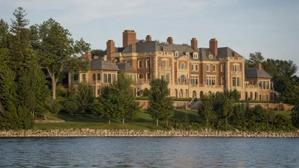 Six Story House in Michigan: Inside the $6.5M Goodrich Estate with Indoor Slides, Secret Passageways & Glass Elevator Luxurious six story Michigan house with classic brick architecture, expansive waterfront grounds, grand estate design, and hidden passageways with slides for an extraordinary luxury living experience.