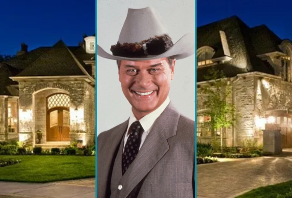 Larry Hagman’s house, a stunning white estate with expansive windows, surrounded by lush greenery, reflecting a mix of luxury and charm in its design.