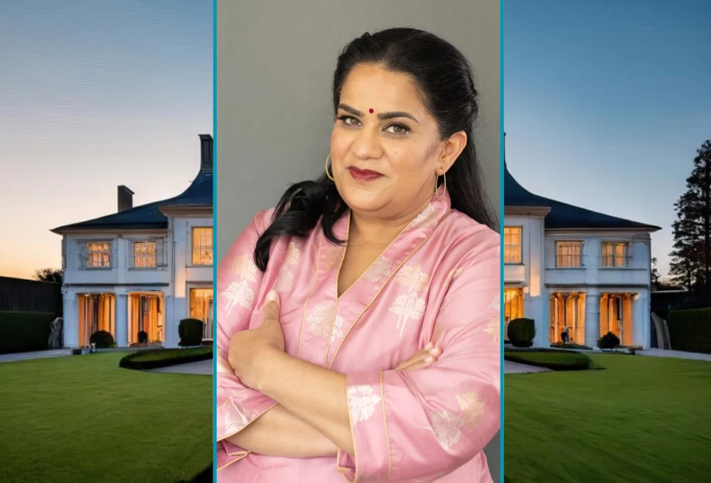 Zarna Garg House," showcasing its elegant design & personal touches reflecting this comedian's vibrant lifestyle & journey as an immigrant mother!