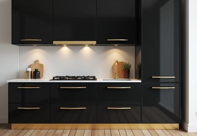 15 Black and Gold Kitchen Ideas That Will Transform Your Home - Interior Design - Homedecortoday Black Cabinetry with Gold Hardware