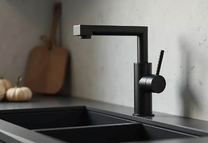 15 Black and Grey Kitchen Ideas That Will Transform Your Space - Interior Design - Homedecortoday Modern kitchen sink with black matte faucet and grey countertop