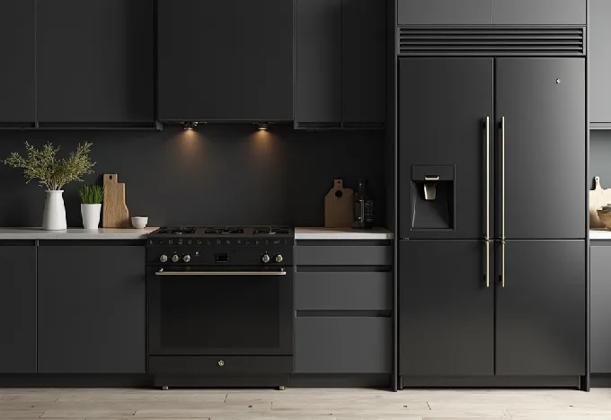 15 Black and Grey Kitchen Ideas That Will Transform Your Space - Interior Design - Homedecortoday Modern kitchen with black stainless steel refrigerator and oven