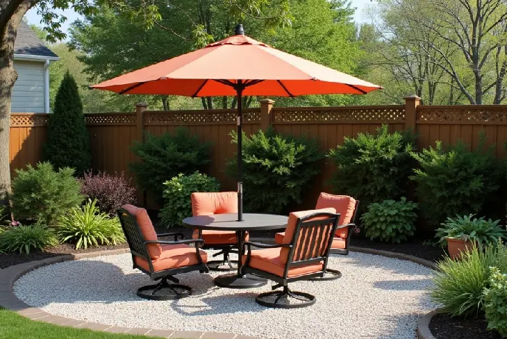 15 Shade Ideas for Backyards 'Beat the Heat in Style' - Building & Construction - Homedecortoday Gravel patio with colorful umbrellas providing movable shade