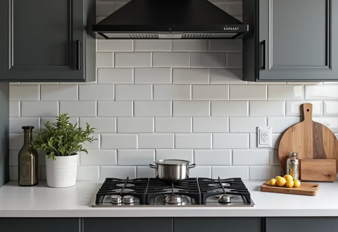 15 Black and Grey Kitchen Ideas That Will Transform Your Space - Interior Design - Homedecortoday Kitchen with grey subway tile backsplash and black countertop