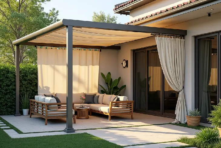 15 Shade Ideas for Backyards 'Beat the Heat in Style' - Building & Construction - Homedecortoday Outdoor curtains providing shade and privacy on a backyard patio