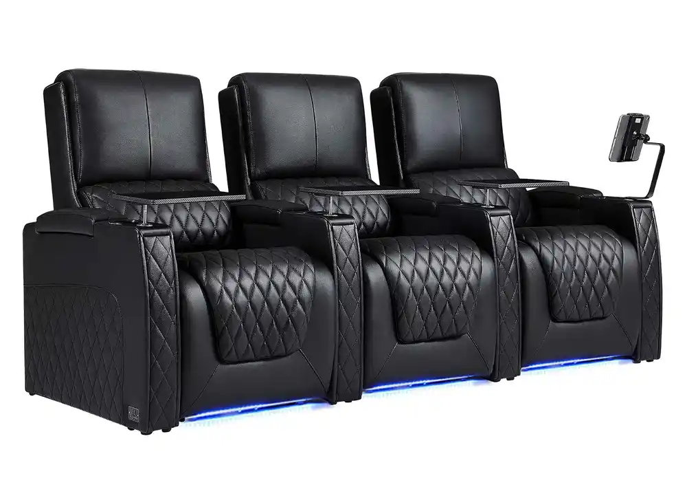 Luxurious black zero gravity seating for a premium home theater experience. 