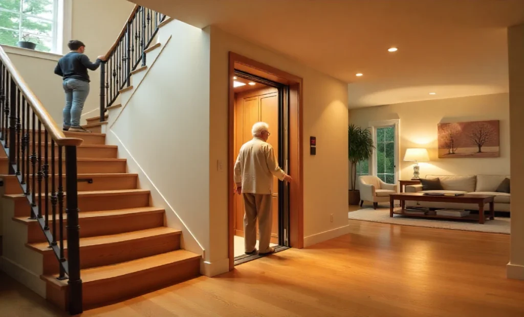 Modern residential elevator installation showing benefits of installing an elevator treeleftbigshop for home accessibility