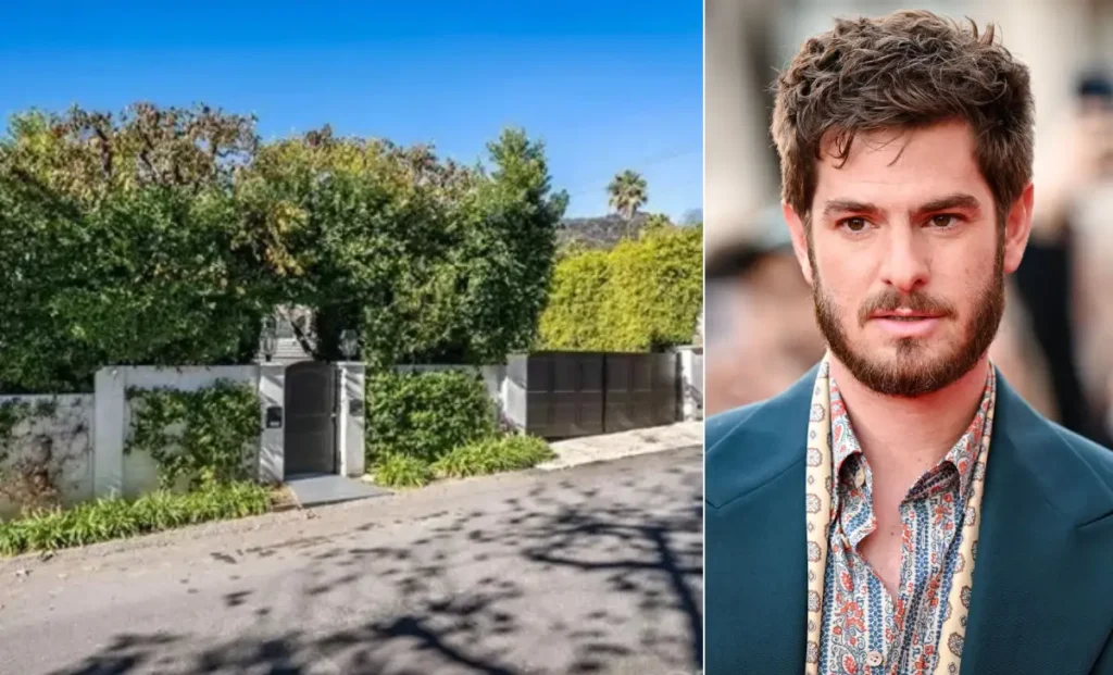 Andrew Garfield house Beverly Hills mansion exterior with swimming pool luxury celebrity home worth 2.5 million dollars