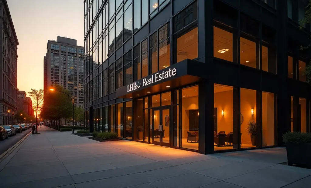 LHB Real Estate office building in Ohio with modern architecture and corporate signage