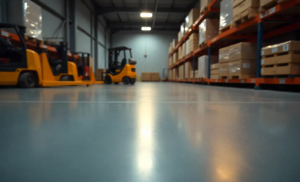 Mineralico polyurethane floor coating in industrial warehouse with smooth durable surface and slip resistant texture