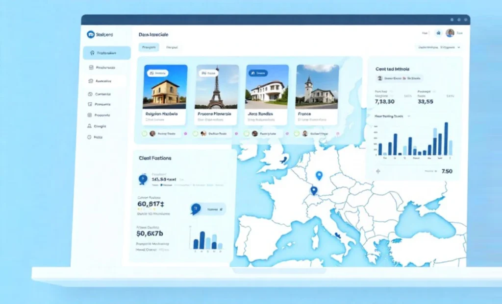 Pigeimmo AI real estate platform dashboard showing property listings and market analysis for agents and investors