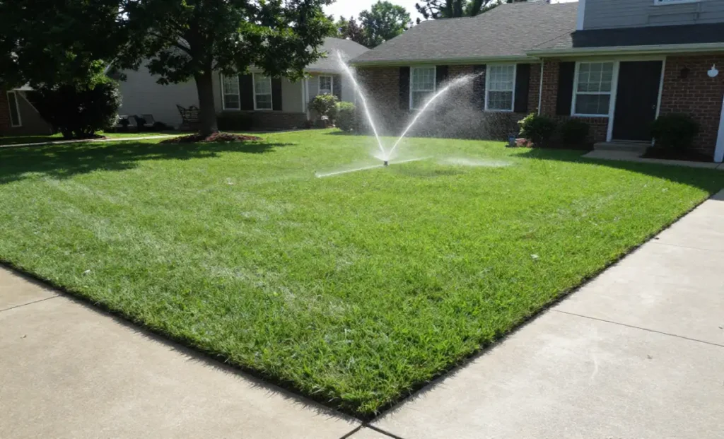 A thick, evenly cut front yard lawn representing professional lawn care Charlotte NC services for healthy turf and strong curb appeal