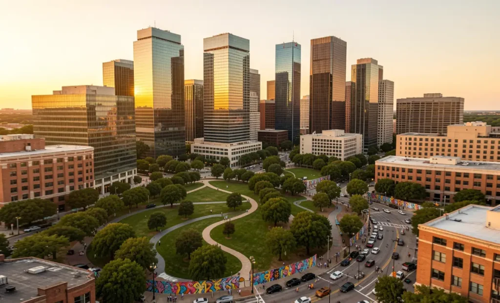 Aerial view of Atlanta's modern cityscape representing the Neatlanta identity