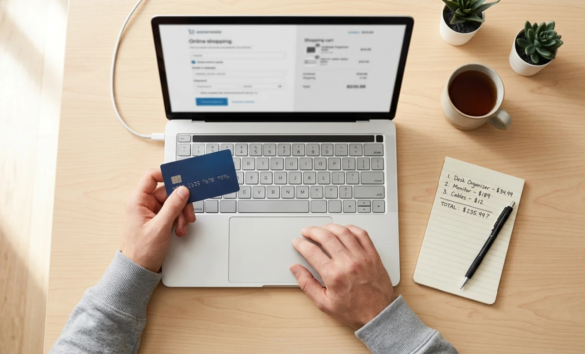 Person using a credit card for safe online shopping to protect against sites like Litfad