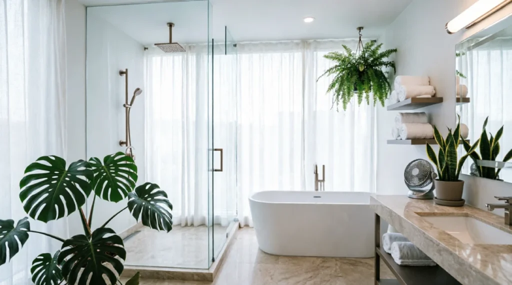 White bathroom renovation with glass