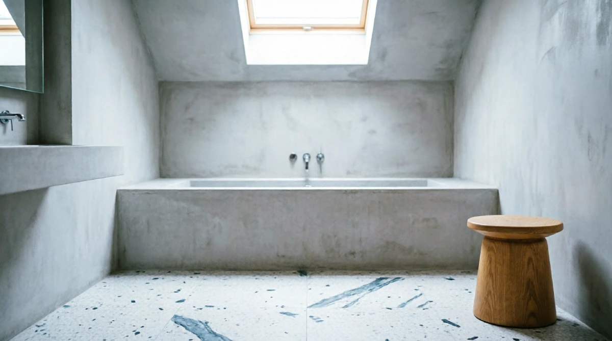 White terrazzo bathroom tiles naturally stay cool in summer