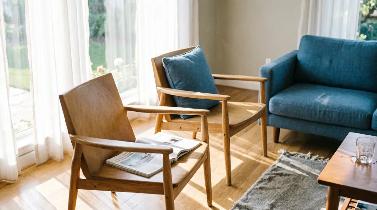 Two lightweight accent chairs replacing a loveseat in an airy summer living room