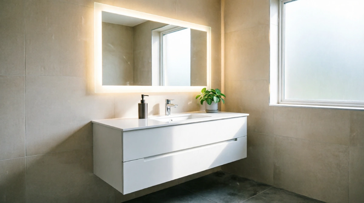13 Summer Bathroom Lighting Ideas That Improve Brightness - Bathroom - Homedecortoday A backlit mirror provides shadow-free illumination in a bright summer bathroom.