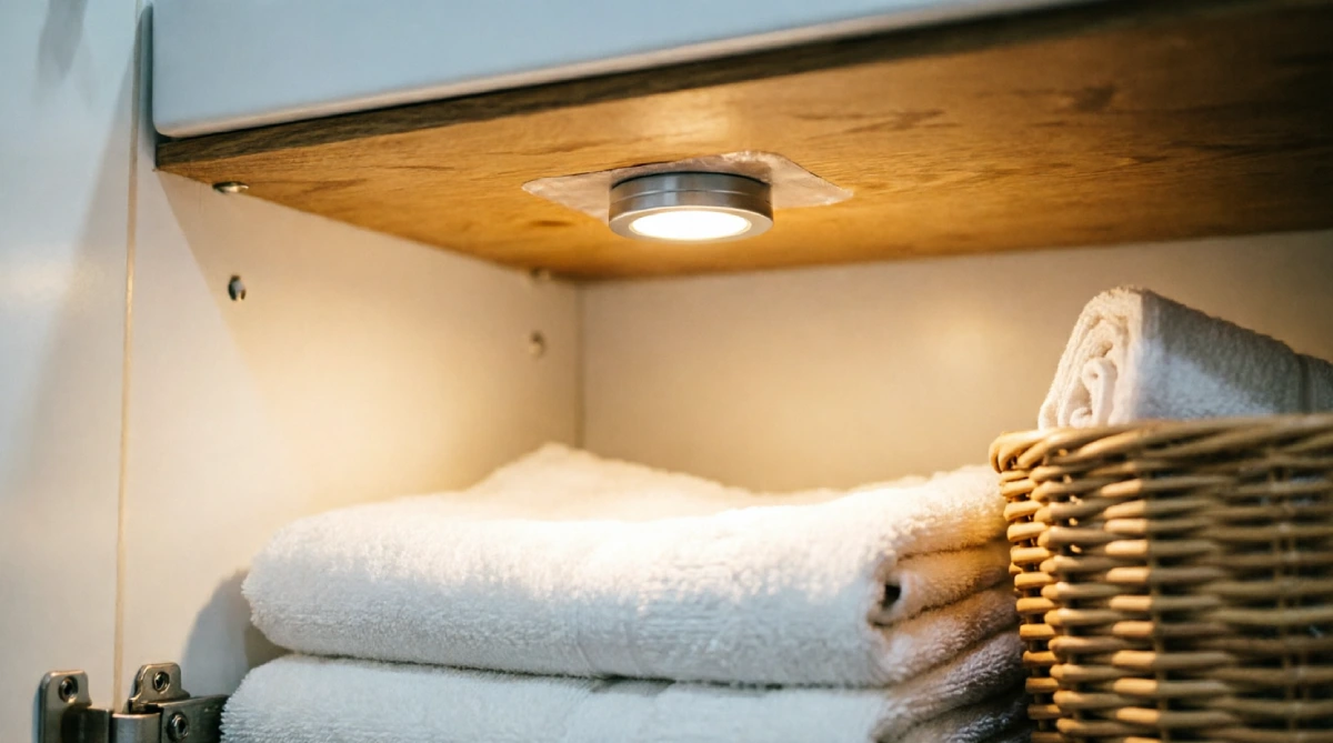 13 Summer Bathroom Lighting Ideas That Improve Brightness - Bathroom - Homedecortoday Battery-powered accent lights add portable brightness to bathroom corners.