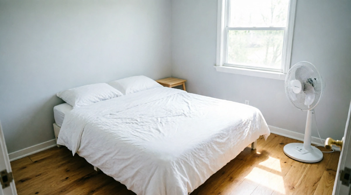 12 Summer Bedroom Layout Ideas That Improve Comfort - Bedroom - Homedecortoday Bed positioned away from walls to improve airflow around the mattress in summer