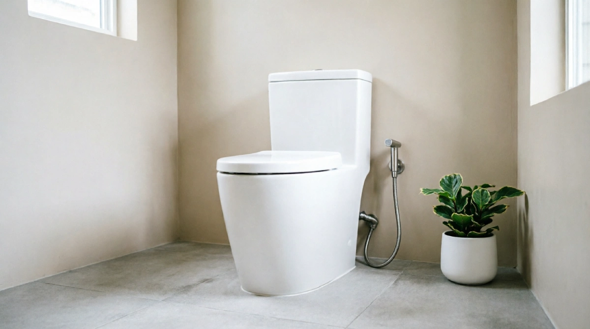 Modern toilet with bidet attachment for summer comfort in a bathroom