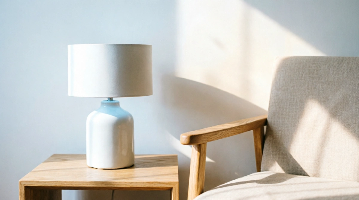 Ceramic bedside lamp with daylight bulb refreshing a budget summer bedroom with crisp light