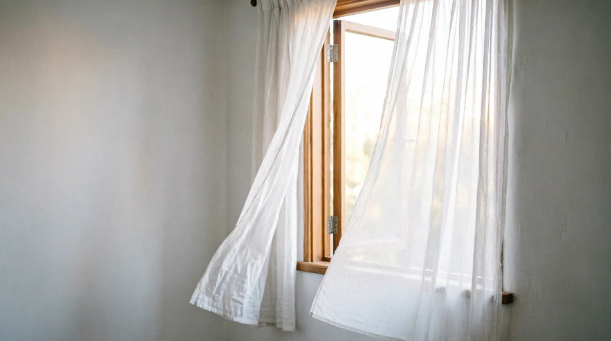 Breezy white cotton curtains as a budget summer bedroom window treatment idea