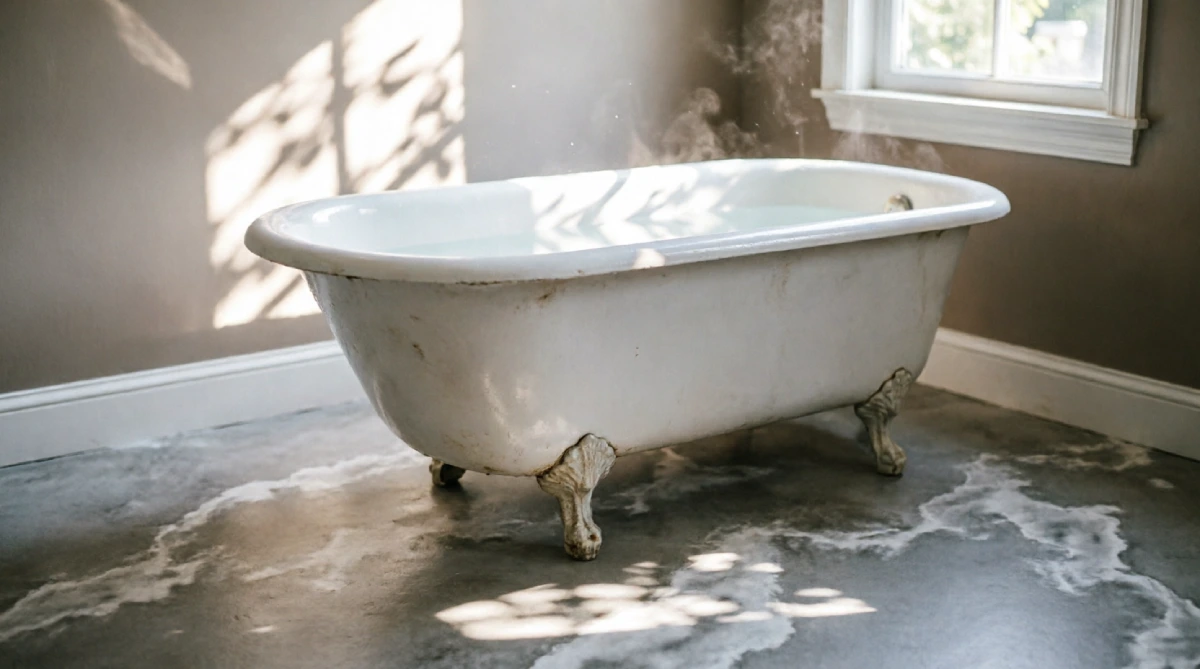 Light encaustic cement bathroom tiles that help keep the space cool