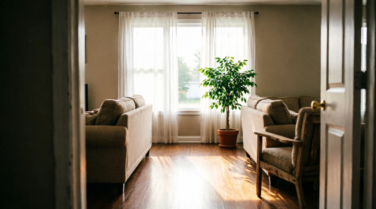 Clear walking path behind sofa in summer living room layout for easy traffic flow