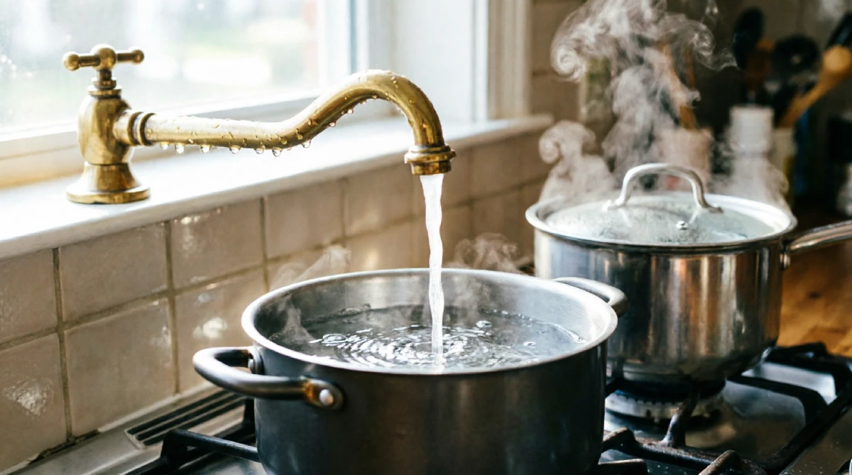 Pot filler with cold-only water supply mounted beside stove to reduce humidity