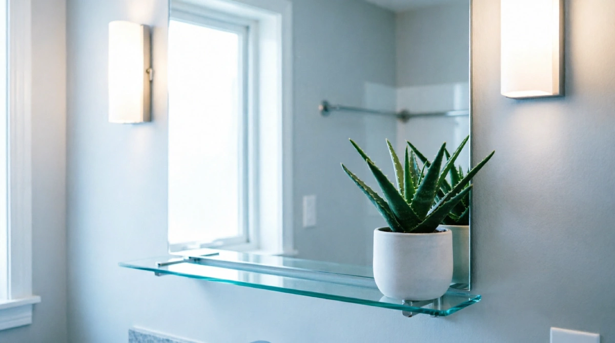 Bathroom vanity mirror with cool-spectrum LED lighting for a modern summer look