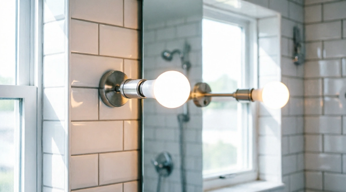 13 Summer Bathroom Lighting Ideas That Improve Brightness - Bathroom - Homedecortoday Cool white 4000K LED bulbs in a bathroom fixture for a bright summer daylight look.