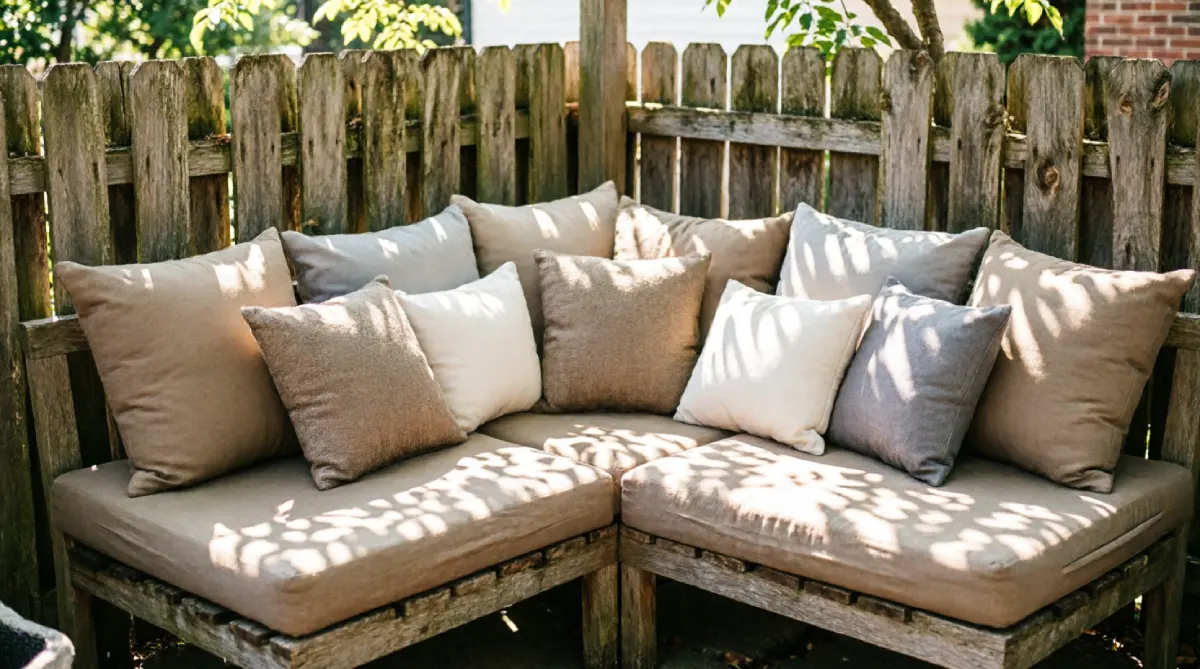 L-shaped corner daybed maximizing unused space in a small backyard