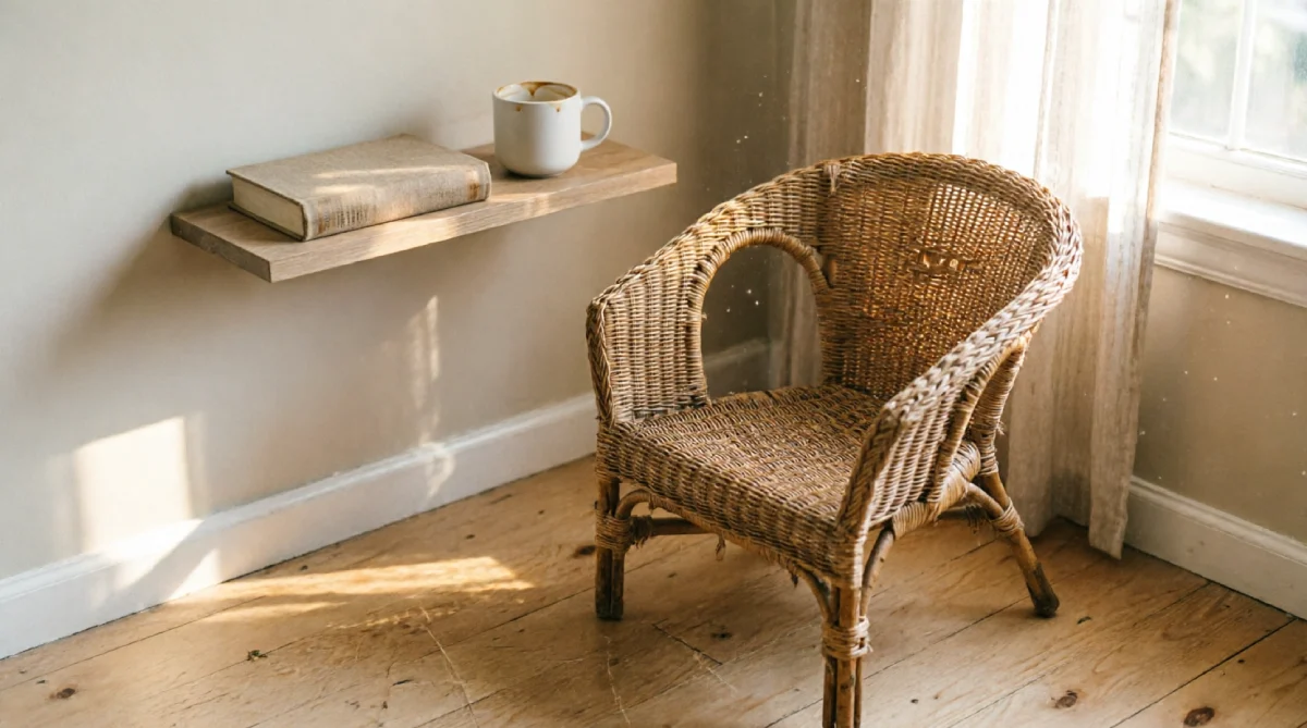 Small reading nook tucked into a corner of a summer living room to save space