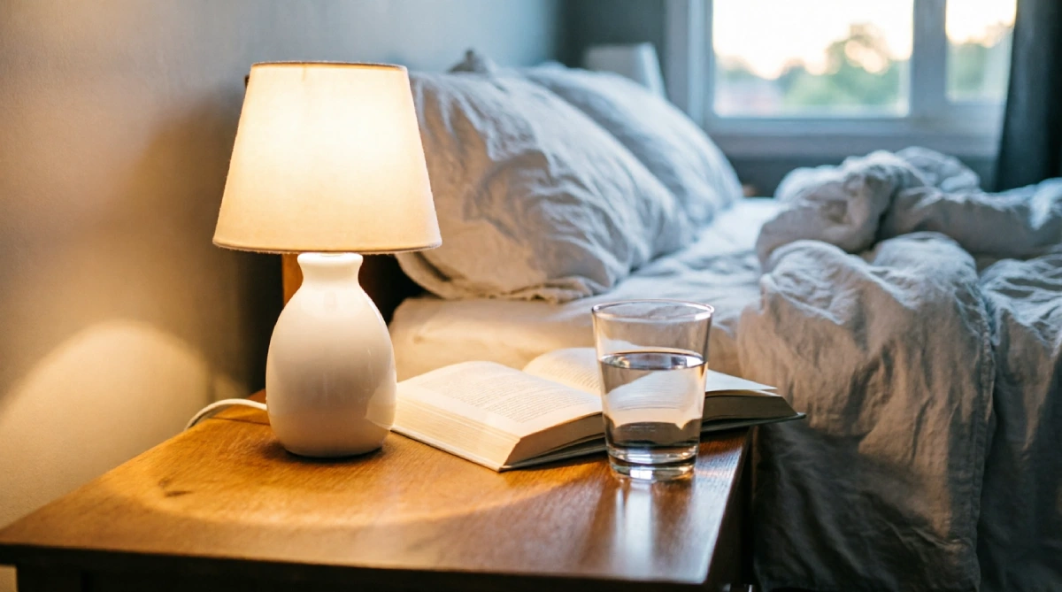 Warm dimmable bedside lamp in a cozy summer bedroom