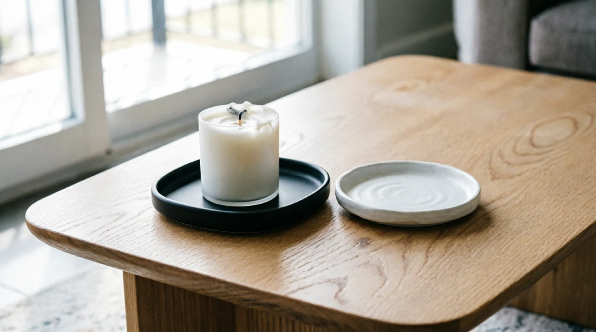 Intentionally bare coffee table in modern summer living room for a clean look