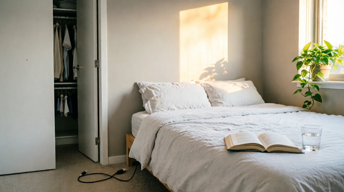 12 Summer Bedroom Layout Ideas That Improve Comfort - Bedroom - Homedecortoday Bedside table without electronics to reduce heat and improve sleep in summer