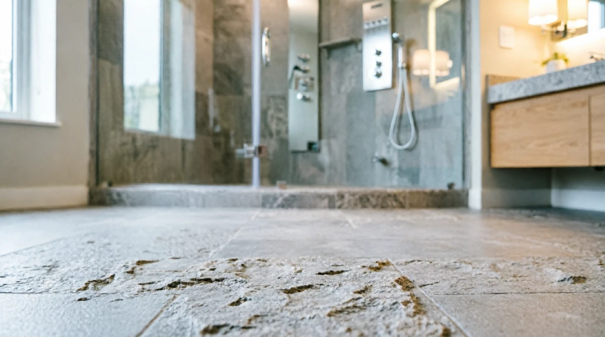Light gray granite bathroom tiles that feel cool in summer