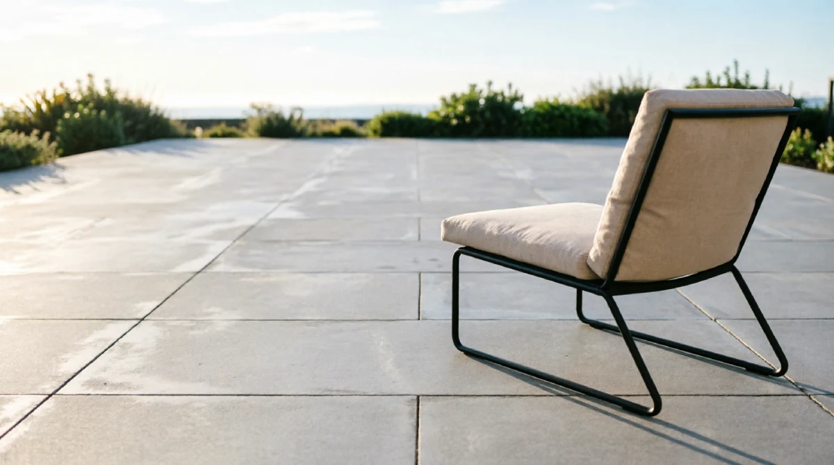 Large concrete paving slabs reducing visual clutter outdoors