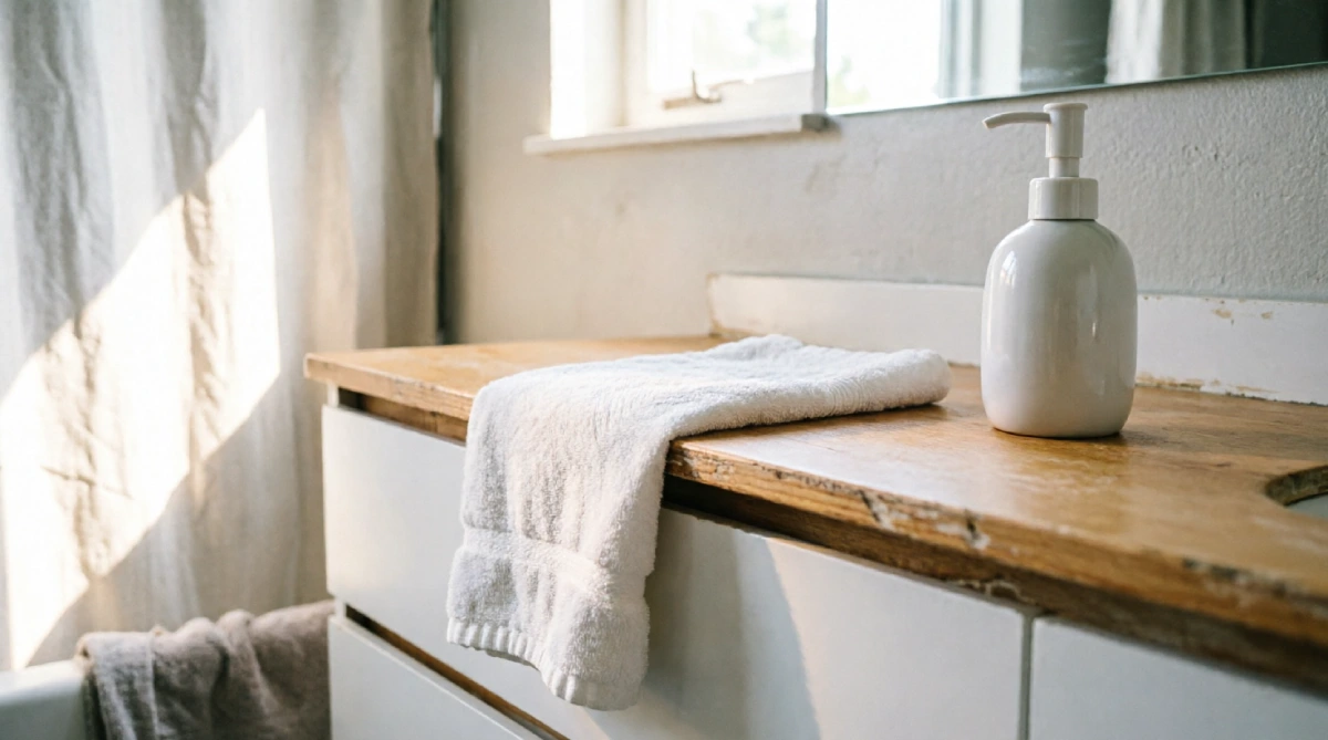 Light and airy bathroom with white linen towels for a simple summer look