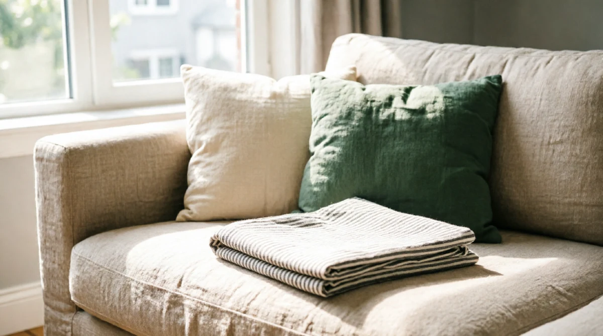 10 Minimal Summer Living Room Ideas for Simplicity - Living Room - Homedecortoday Linen and cotton cushions on a summer living room sofa