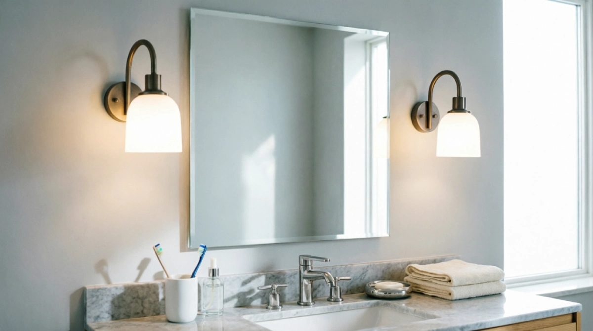 13 Summer Bathroom Lighting Ideas That Improve Brightness - Bathroom - Homedecortoday Eye-level wall sconces provide even illumination in a summer bathroom.