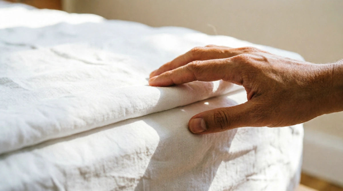 Crisp cotton sheets on a summer bed, contributing to a clean and cool sleeping environment.
