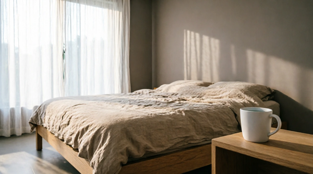 Light linen bedding on a modern summer bed, creating a clean and breathable sleep setup