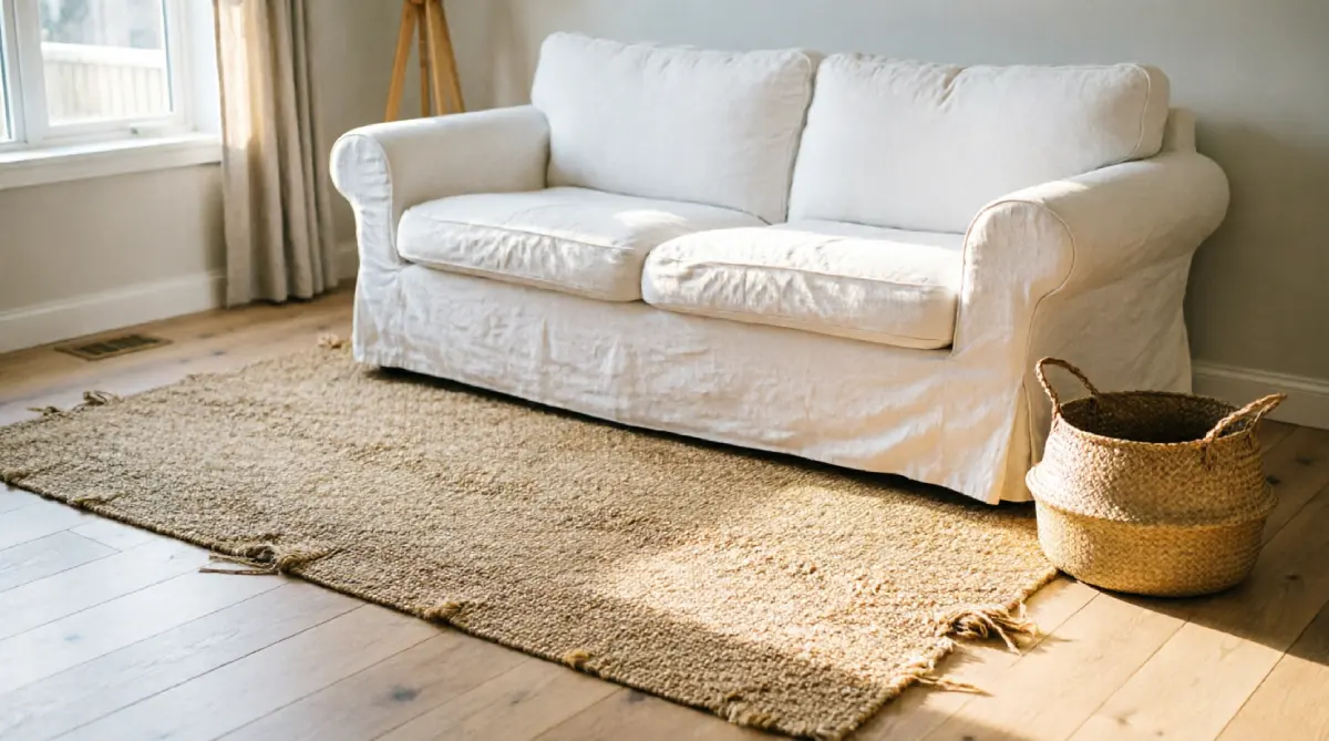 Jute rug adding organic texture to a modern summer living room