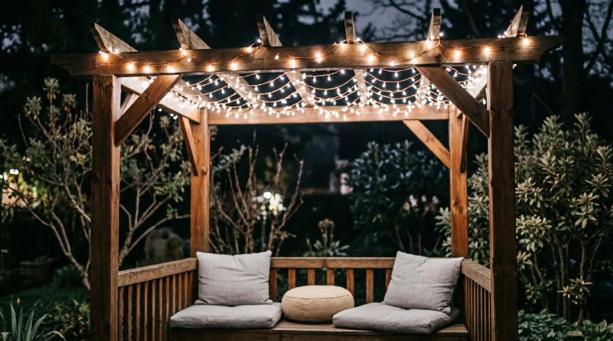 12 Outdoor Lighting Ideas for Summer Nights - Outdoor Living - Homedecortoday Fairy lights woven through a pergola creating a starry nighttime canopy