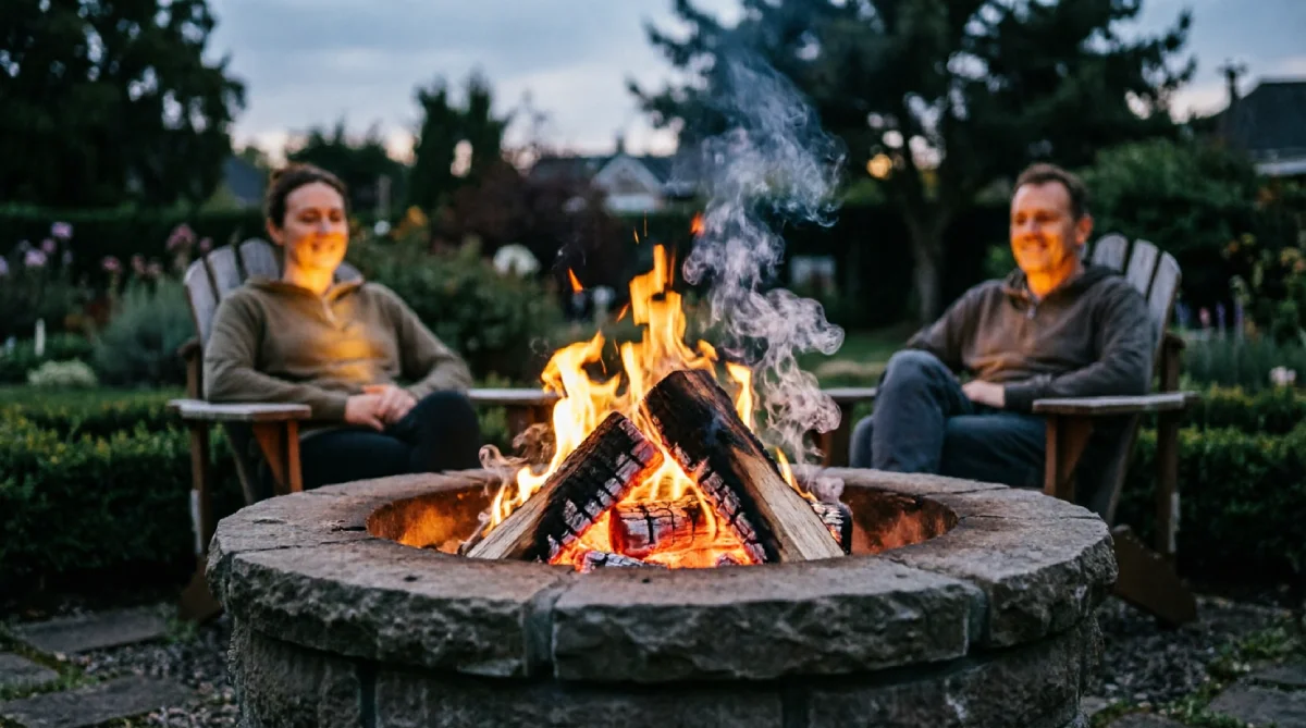 12 Outdoor Lighting Ideas for Summer Nights - Outdoor Living - Homedecortoday A stone fire pit providing warm light for a summer night gathering